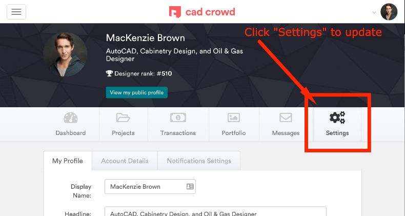 manage your user account settings on cad crowd