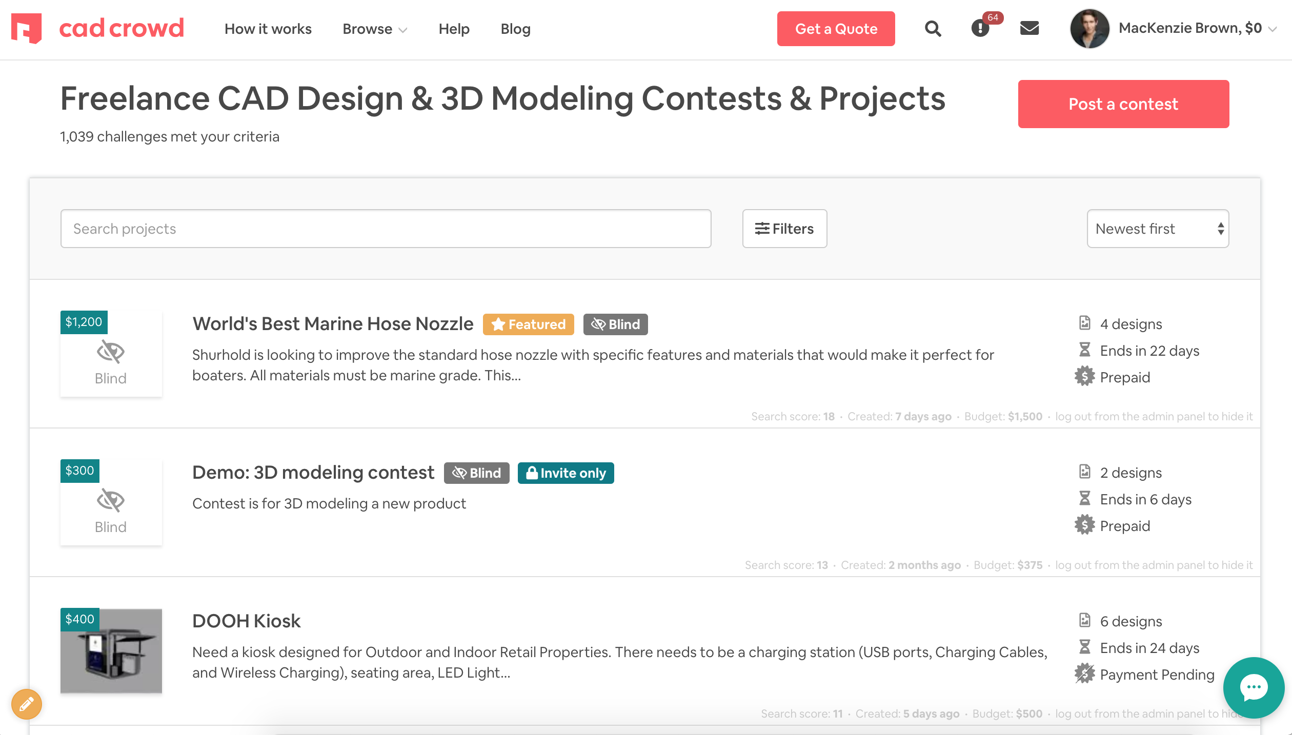 CAD design contests and engineering challenges on Cad Crowd