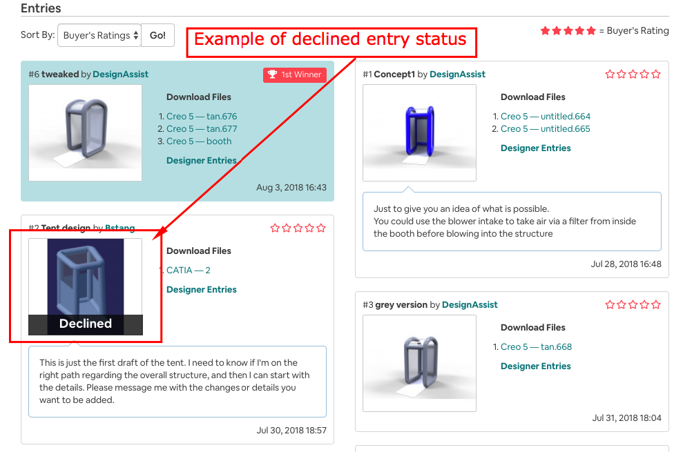 Example of declined entry status