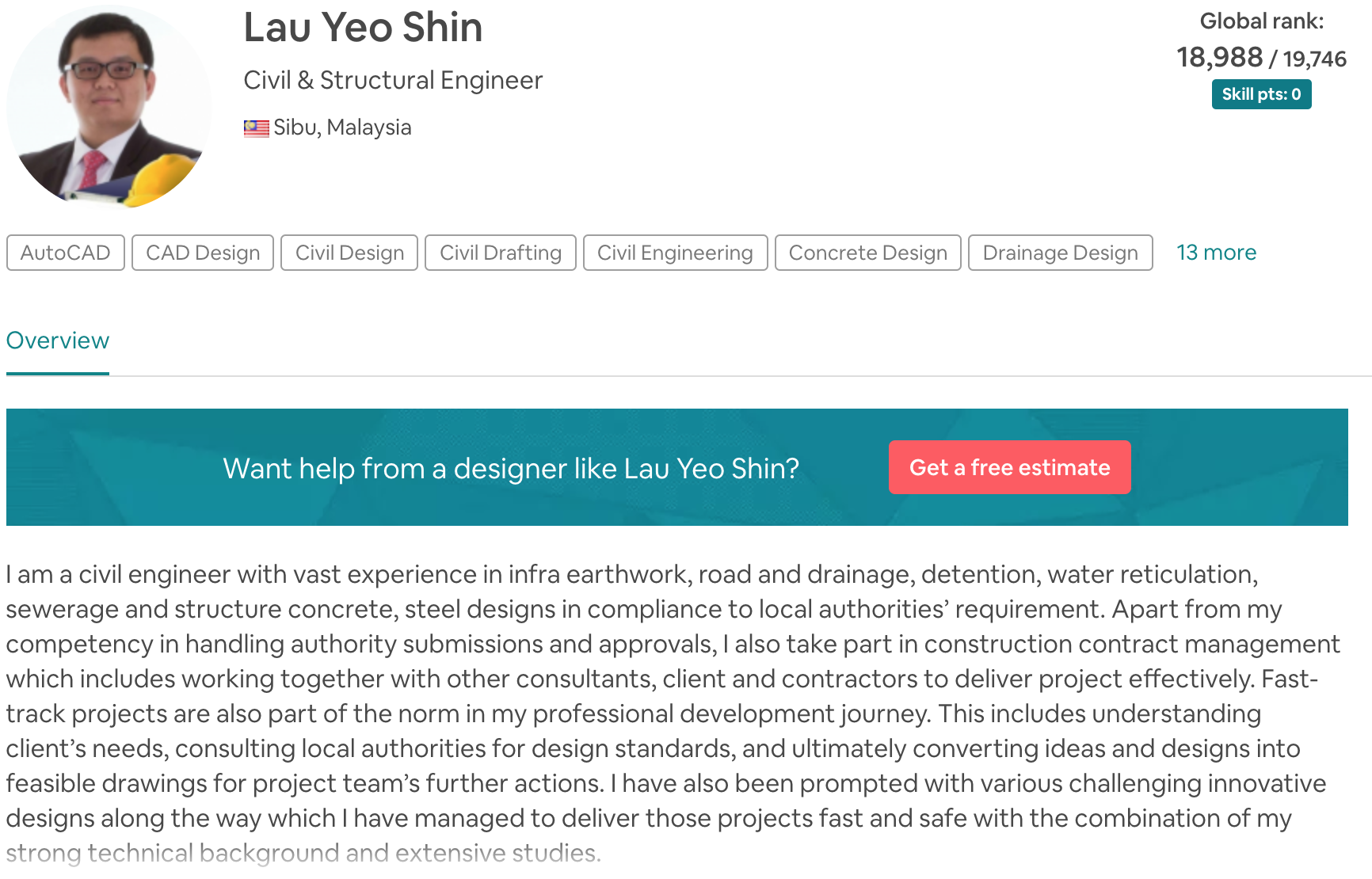 Stormwater design engineering expert Lau Yeo Shin from Malaysia