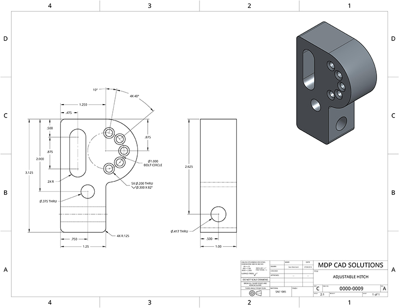 2D CAD Drafting Adjustable Hitch