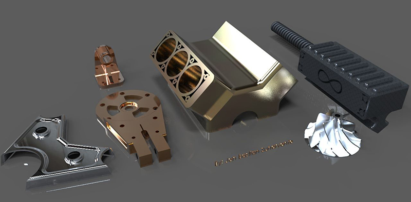 Metal-engine-parts-3D-rendering
