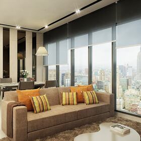 3D architectural rendering of a living room