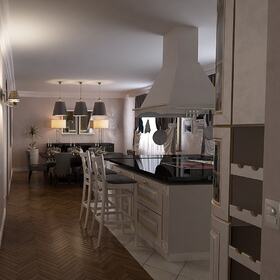 Kitchen residential 3D rendering