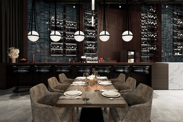 Dark Restaurant Interior Design | 3D Architectural Visualization – image 2 of 5