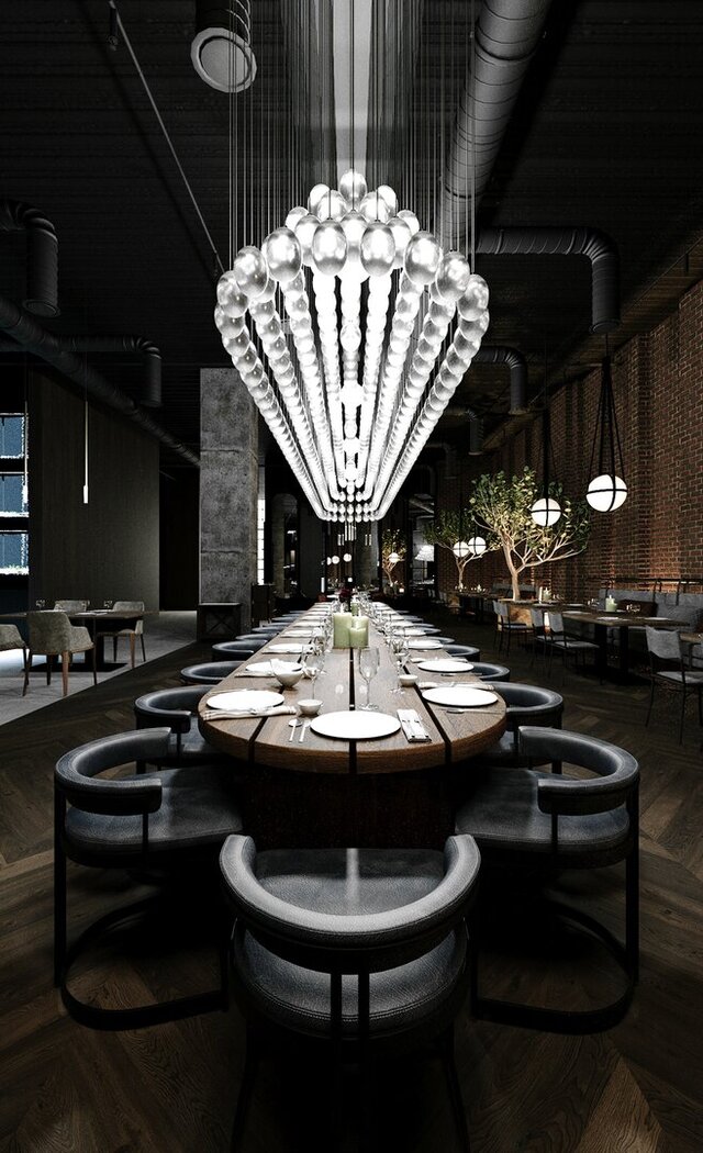 Dark Restaurant Interior Design | 3D Architectural Visualization – image 3 of 5