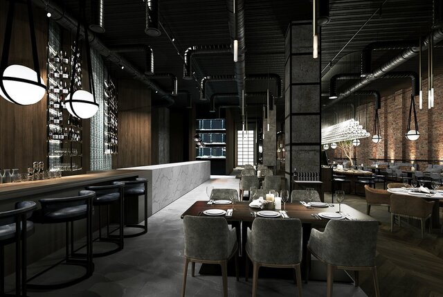 Dark Restaurant Interior Design | 3D Architectural Visualization – image 5 of 5