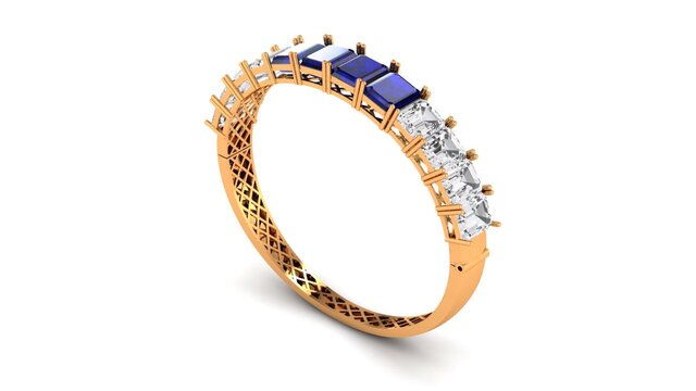 Luxury 3D Jewelry CAD Model | Sapphire & Diamond Bespoke Gold Bangle Bracelet | Manufacturing & 3D Print Ready STL – image 6 of 15