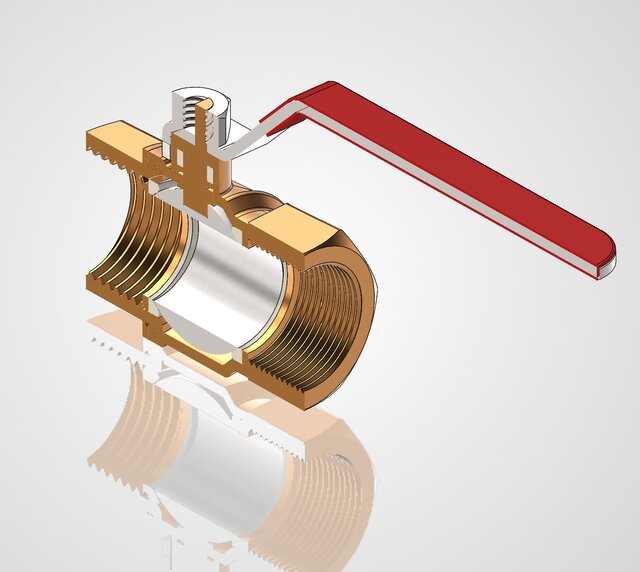 3D model of 1" Brass Ball Valve Assembly | SolidWorks | BOM