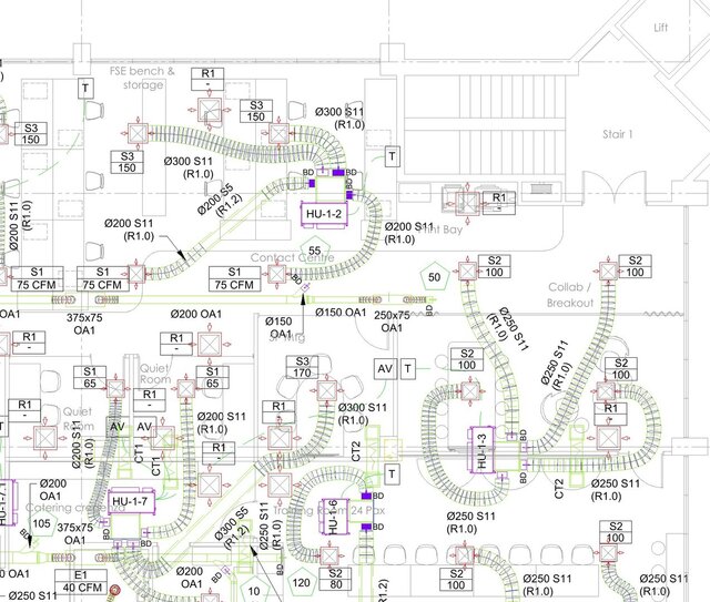 HVAC Ductwork Layout - Office Fit-Out (FCUs, CFM & Duct Sizes) – image 1 of 4