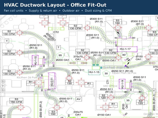 HVAC Ductwork Layout - Office Fit-Out (FCUs, CFM & Duct Sizes) – image 3 of 4