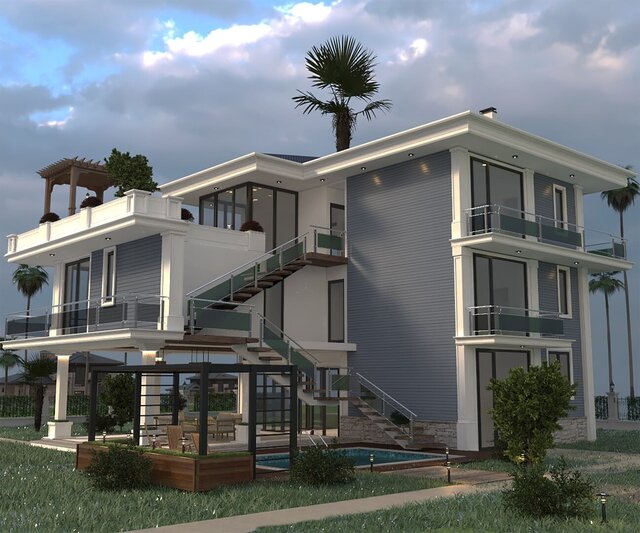3D model of Modern villa exterior design
