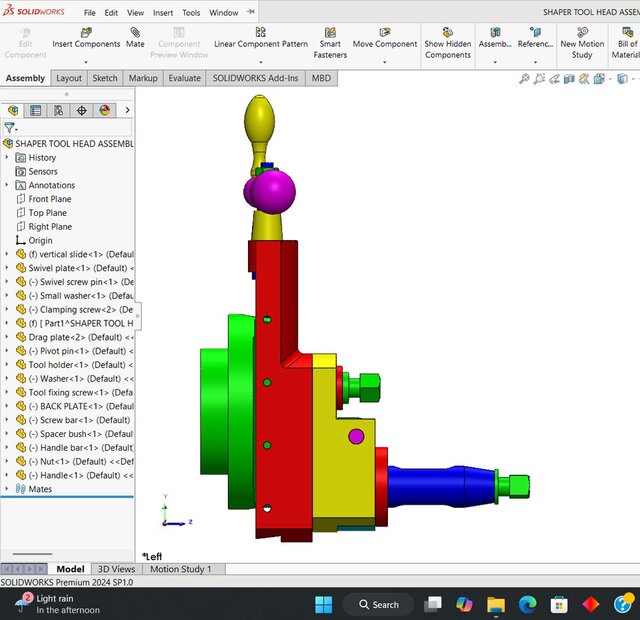 3D model of Shaper Tool Head Assembly In SolidWorks