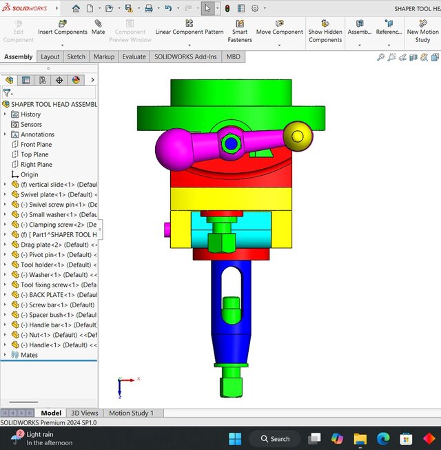 3D model of Shaper Tool Head Assembly In SolidWorks