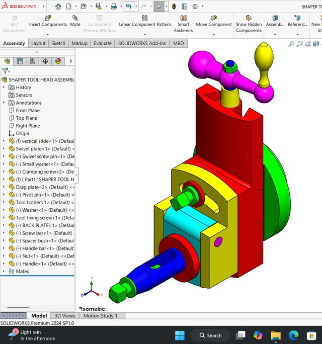 3D model of Shaper Tool Head Assembly In SolidWorks