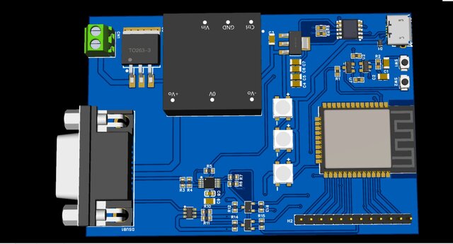 3D model of ESP32-Based Industrial Gas Control & IoT Interface PCB
