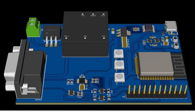 3D model of ESP32-Based Industrial Gas Control & IoT Interface PCB