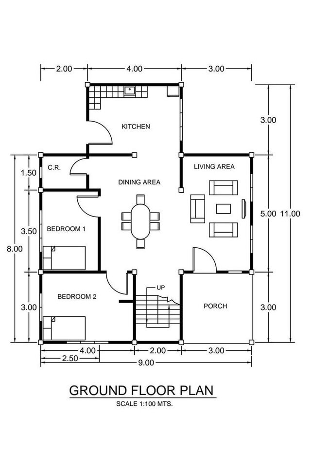 3 Bed Apartment 2D Floor Plan Design