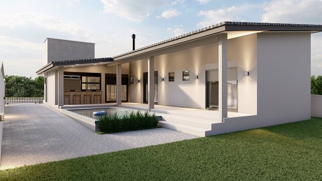 3D model of House with a single-pitch roof