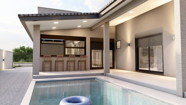 3D model of House with a single-pitch roof