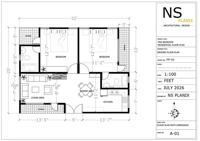 3D model of Professional 2D Residential & Duplex Floor Plans