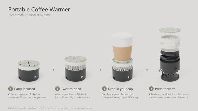 Portable Smart Coffee Warmer – 3D CAD Design & Renders – image 11 of 13
