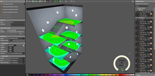 Staircase Lighting Calculation - Illuminance and Uniformity per Landing (DIALux evo)
