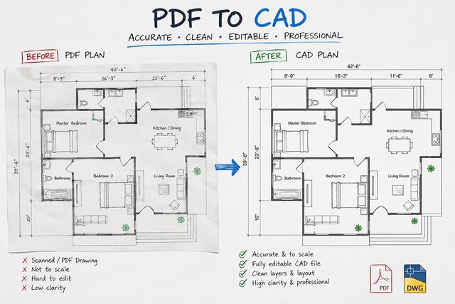 Convert PDF, Hand Sketch to 2D & 3D Modeling in Autocad & SketchUp