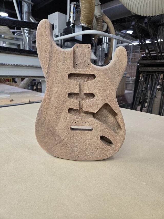 3D model of S-Style Double-Cutaway Guitar Body - Design, Two-Sided CAM, Machined