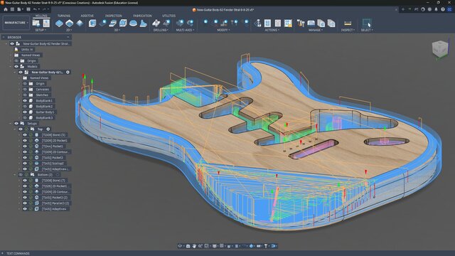 3D model of S-Style Double-Cutaway Guitar Body - Design, Two-Sided CAM, Machined