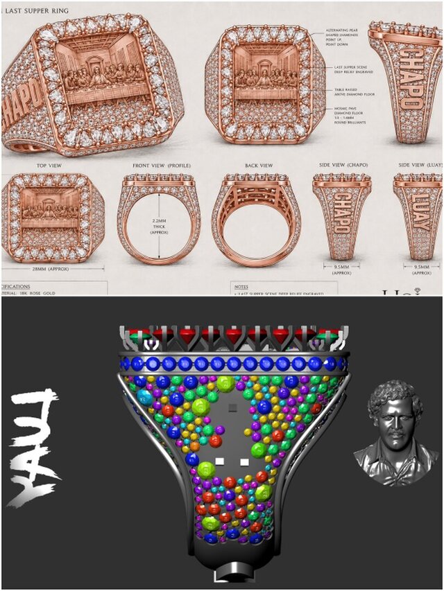 3D model of Custom 3D CAD design work and Sculpting work in Rings, Pendants, Bracelet, Neclace, Grillz, etc.