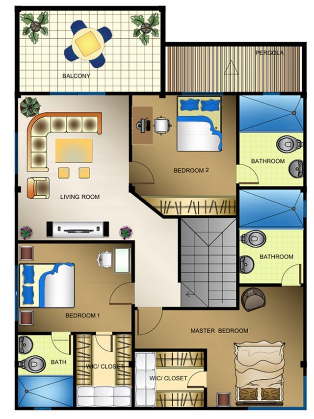 2D Colored Floor Plan Presentation for Real Estate & Marketing