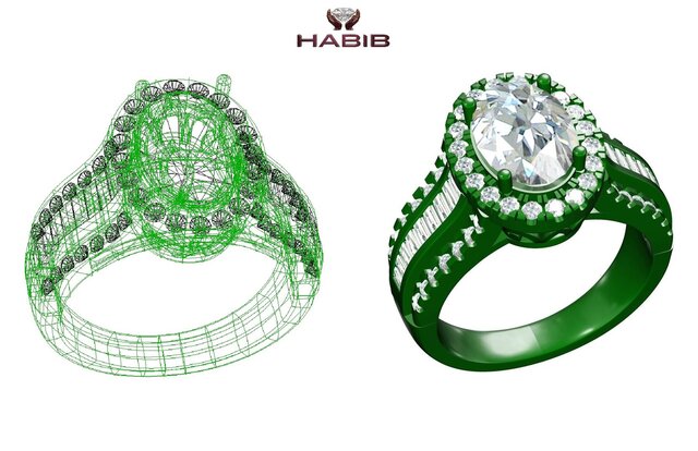 3D model of Luxury Diamond Halo Engagement Ring – Jewellery CAD Design