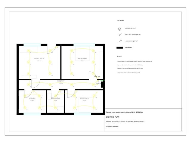 Sample: NEC Electrical Plans for a 3-Bed House (120/240 V) – image 2 of 3