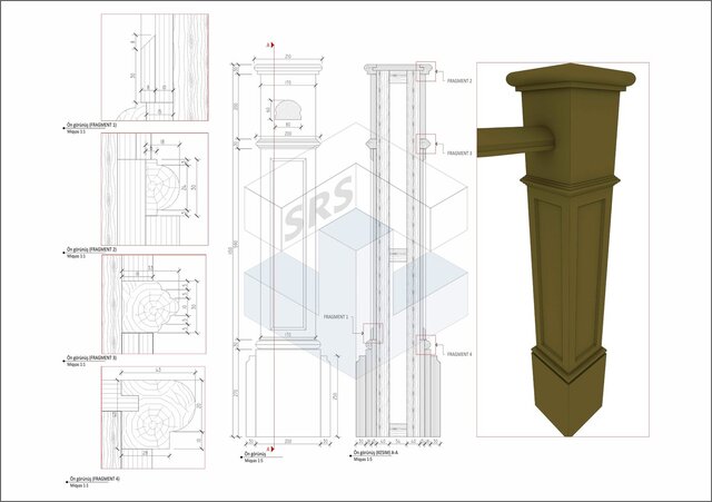 Custom Stair Newel Post Technical & Production Drawing
