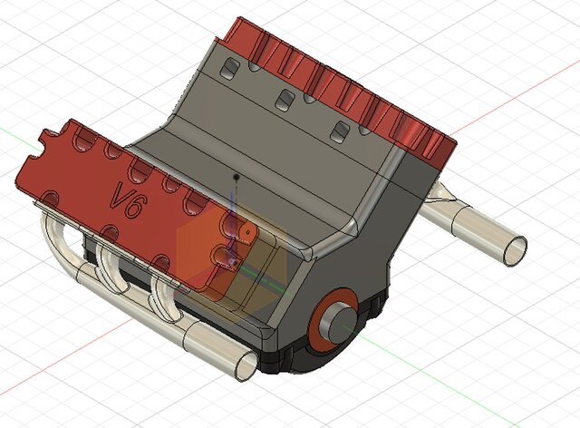 3D model of V6 Engine — Exhaust Manifold & Valve Cover