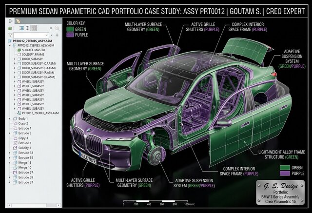Premium Sedan 3D Parametric CAD Assembly