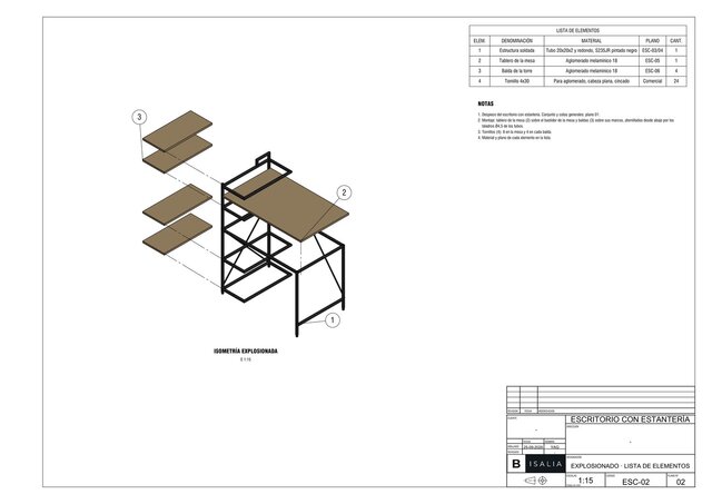 Desk with shelving · 3D, exploded view and render – image 2 of 2