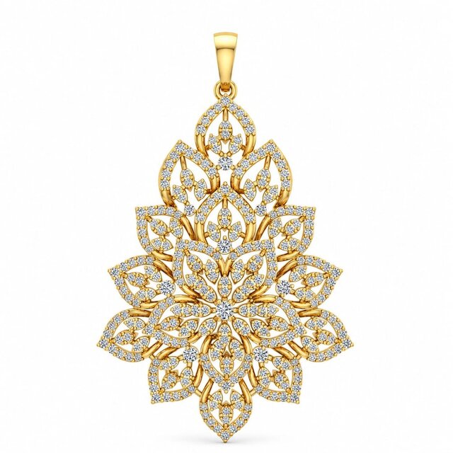 3D model of Floral Diamond Pendant – Jewellery CAD Design