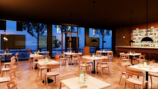 Restaurant-Bar at Dusk – Photoreal 4K Exterior & Interior Renders (sample project) – image 2 of 3