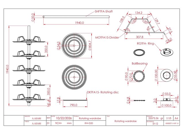 Rotating Wardrobe & Multi-Tier Shelving System – Complete Manufacturing & Assembly Drawings – image 3 of 14