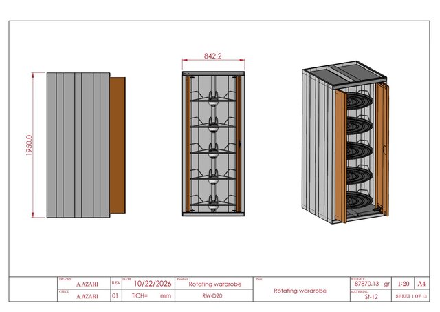 Rotating Wardrobe & Multi-Tier Shelving System – Complete Manufacturing & Assembly Drawings – image 2 of 14