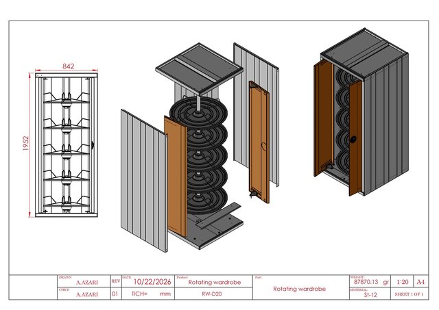 Rotating Wardrobe & Multi-Tier Shelving System – Complete Manufacturing & Assembly Drawings – image 1 of 14