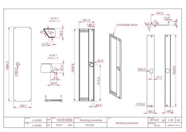 Rotating Wardrobe & Multi-Tier Shelving System – Complete Manufacturing & Assembly Drawings – image 10 of 14