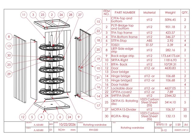Rotating Wardrobe & Multi-Tier Shelving System – Complete Manufacturing & Assembly Drawings – image 6 of 14