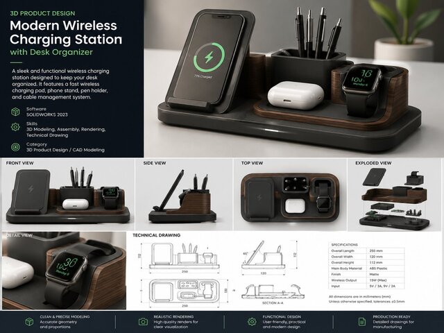 Modern Wireless Charging Station with Desk Organizer