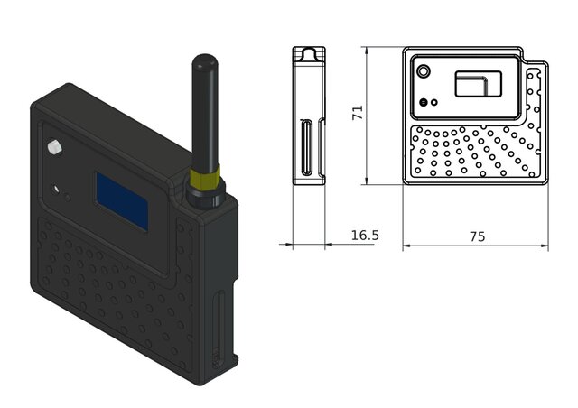 3D model of Custom 3D-Printed Enclosure for Heltec V3 IoT Mesh Node with Integrated LiPo Battery