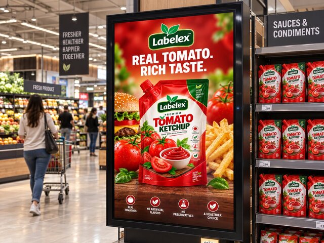 3D model of Labelex Premium Tomato Ketchup — Food Packaging & Brand Identity Design