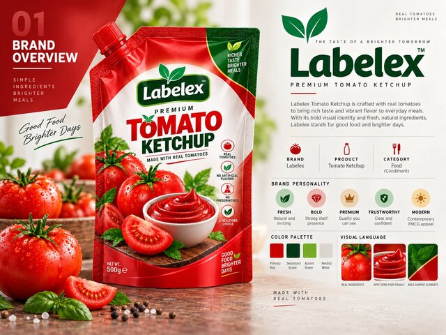 3D model of Labelex Premium Tomato Ketchup — Food Packaging & Brand Identity Design