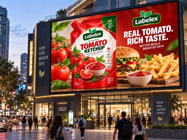3D model of Labelex Premium Tomato Ketchup — Food Packaging & Brand Identity Design